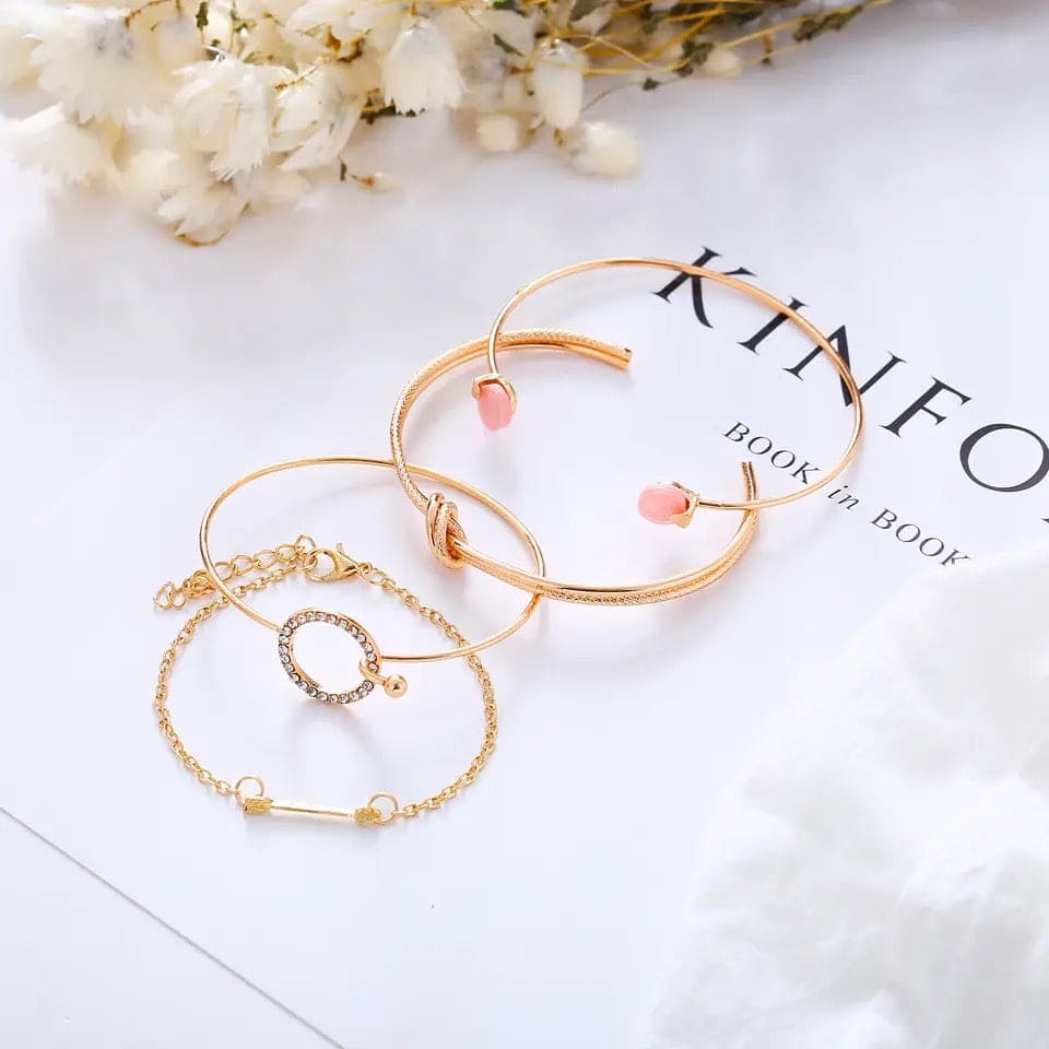 Set Of 4 Crystal Circle Bracelet, Double Knotted Arrow Round Full Drill Open Bracelet, Classic Arrow Knot Round Crystal Gem Bracelet, Multilayer Adjustable Open Bracelet, Chunky Flat Cable Chain Punk Bracelets Set Set Of 4 Crystal Circle Bracelet, Double Knotted Arrow Round Full Drill Open Bracelet, Classic Arrow Knot Round Crystal Gem Bracelet, Multilayer Adjustable Open Bracelet, Chunky Flat Cable Chain Punk Bracelets Set